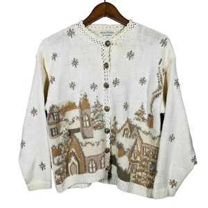 Vintage 1996 Christmas Sweater Marisa Christina Cardigan Button Front Gold - S